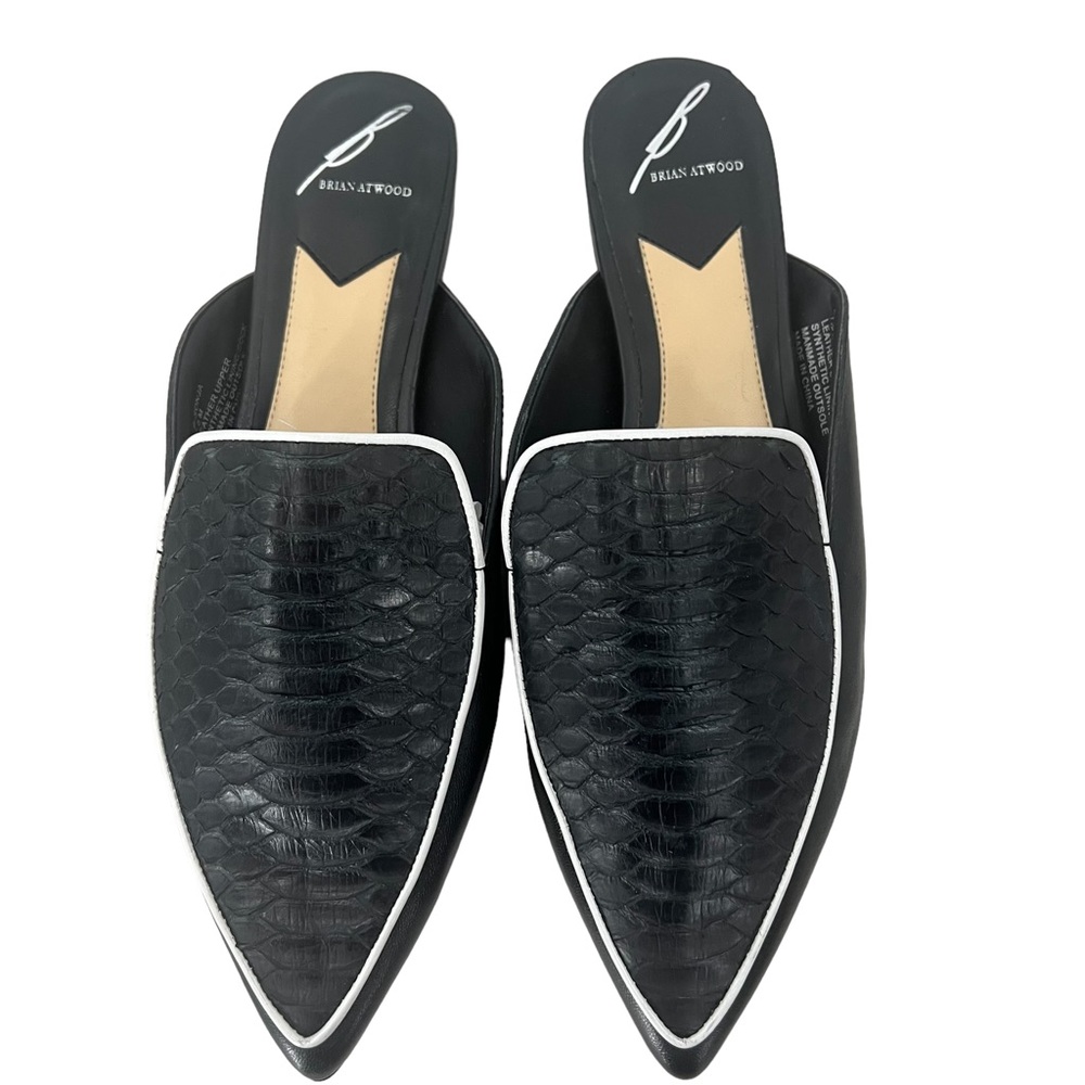 Brian Atwood Sonja Pointed-Toe Mules in Textured Black Leather Size‎ 7.5